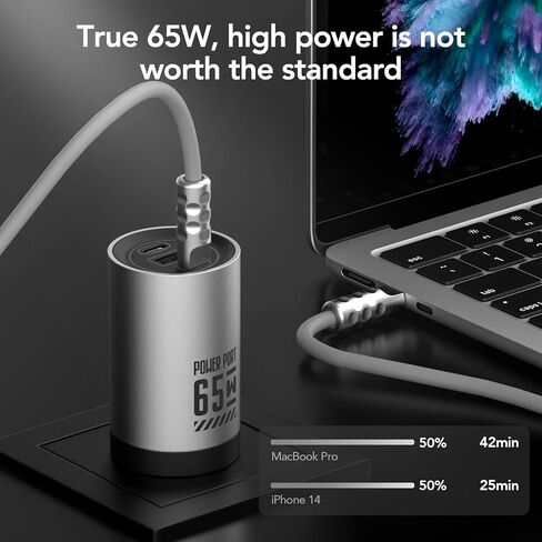 65W GAN CHARGER FAST WALL CHARGER مع 2 منافذ USB-C & 1 USB-A ، محول امتداد النايلون بطول 5 أقدام-شحن عالي السرعة لأجهزة iPhone و iPad و MacBook و Samsung Galaxy والمزيد من الأجهزة (Black & Green) in Kuwait