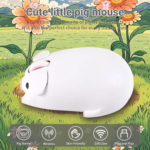 Elec Space Cute Pig Design Wireless Mouse Dual Mode Bluetooth & USB Mouse ، عملية صامتة ، مريحة ، مثالية لأجهزة الكمبيوتر المحمولة وأجهزة الكمبيوتر ، هدية مثالية لعشاق الحيوانات والأطفال (الوردي) in Kuwait