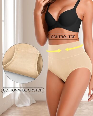 ASIMOON Underwear for Women Cotton Tummy Control High Waisted Plus Size Full Coverage Panties Brief Boyshort Ladies Pack in Kuwait