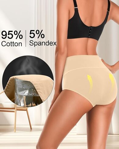 ASIMOON Underwear for Women Cotton Tummy Control High Waisted Plus Size Full Coverage Panties Brief Boyshort Ladies Pack in Kuwait