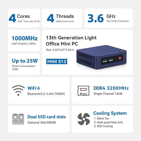 Beelink SEi12 Mini PC, Intel Core i5 12450H(8C/12T, Up to 4.4GHz), 16GB DDR4 3200MHz 500GB PCle4.0 SSD, Mini Computer Dual Display 4K, Dual Gigabit LAN, WiFi6/BT5.2 in Saudi Arabia