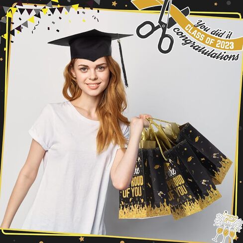 TaoBary 12 Pcs Graduation Gift Bags with Tissue Paper Graduation Party Favor Bag with Handles Class of 2024 Grad Party Paper Bags Grad Goodie Bags Bulk for Congrats Grad Party Supplies(Blue Gold) in Saudi Arabia