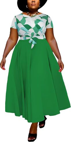 Women Plus Size Formal A Line Maxi Dress Self Tie Waist with Pockets Elegant Round Neck Swing Long Dresses in Saudi Arabia