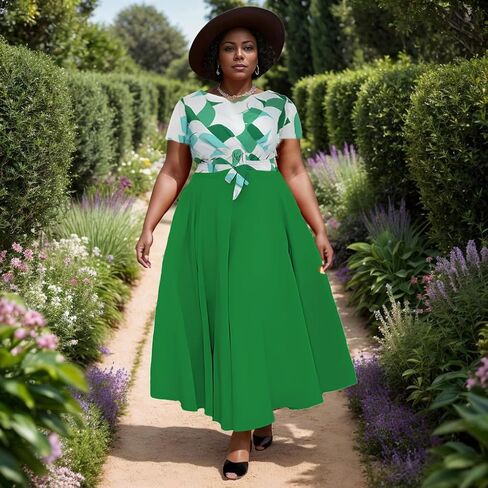 Women Plus Size Formal A Line Maxi Dress Self Tie Waist with Pockets Elegant Round Neck Swing Long Dresses in Saudi Arabia