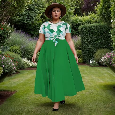 Women Plus Size Formal A Line Maxi Dress Self Tie Waist with Pockets Elegant Round Neck Swing Long Dresses in Saudi Arabia