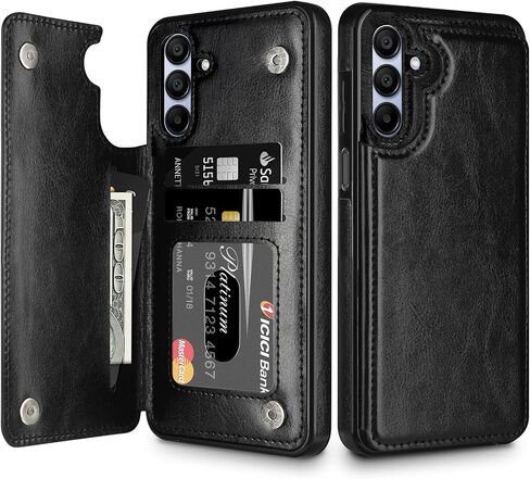 HianDier for Samsung A16 5G Case Wallet with Card Holder Women Men PU Leather Galaxy A16 5G Phone Case Shockproof Protective Cover for Samsung A16 Case Magnetic Closure for Galaxy A16 5G Case-Black in Kuwait