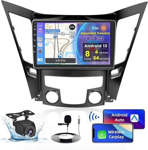 ترقية راديو Roinvou 8 النوى 6+128G Android لسيارة Hyundai Sonata 2010-2014، شاشة لمس عالية الدقة 9 بوصة مع CarPlay لاسلكي Android Auto GPS Navigation WiFi Backup Camera Mirror Link Bluetooth Mic FM RDS in Kuwait