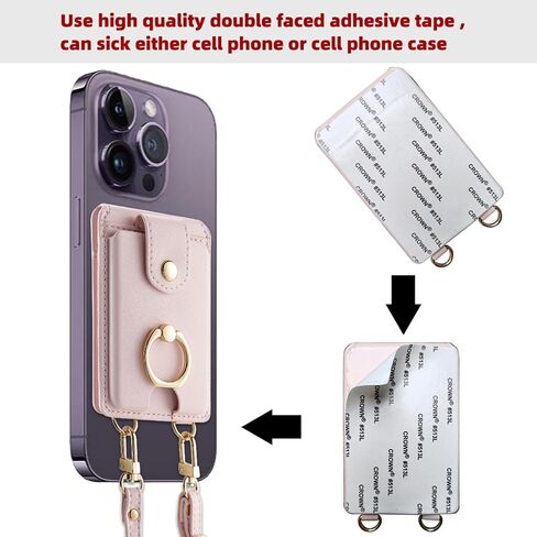 Crossbody Wallet Card Holder,360°Rotation Ring Kickstand, Pu Leather Phone Wallet Stick-On Pull RFID Sleeve Universally Pocket Covers Strap Credit Cash for iPhone/All Smartphones(Purple) in Kuwait