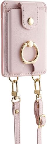Crossbody Wallet Card Holder,360°Rotation Ring Kickstand, Pu Leather Phone Wallet Stick-On Pull RFID Sleeve Universally Pocket Covers Strap Credit Cash for iPhone/All Smartphones(Purple) in Kuwait