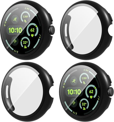 سومان 4 عبوات لـ Google Pixel Watch 3 45 ملم ، واقي شاشة زجاجية HD ، و Groud Cover Cover Cover Cover All-Round Glossy Cover （Black+Gun Color+Silver+Clear） in Kuwait