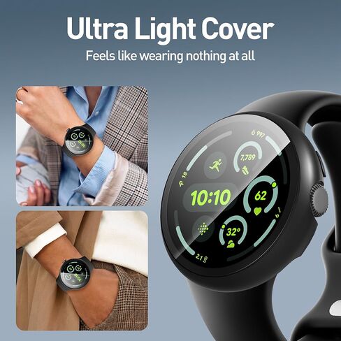 سومان 4 عبوات لـ Google Pixel Watch 3 45 ملم ، واقي شاشة زجاجية HD ، و Groud Cover Cover Cover Cover All-Round Glossy Cover （Black+Gun Color+Silver+Clear） in Kuwait