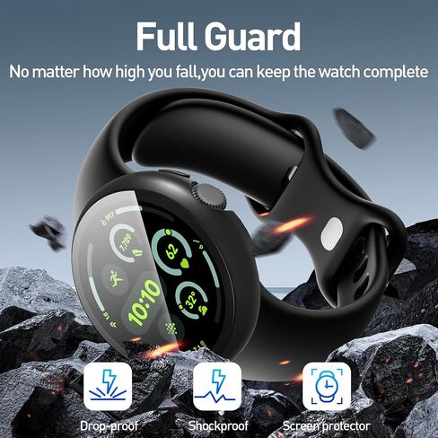 سومان 4 عبوات لـ Google Pixel Watch 3 45 ملم ، واقي شاشة زجاجية HD ، و Groud Cover Cover Cover Cover All-Round Glossy Cover （Black+Gun Color+Silver+Clear） in Kuwait
