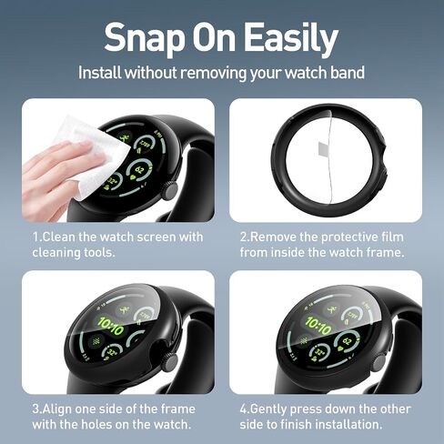سومان 4 عبوات لـ Google Pixel Watch 3 45 ملم ، واقي شاشة زجاجية HD ، و Groud Cover Cover Cover Cover All-Round Glossy Cover （Black+Gun Color+Silver+Clear） in Kuwait