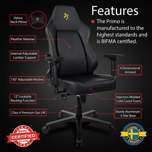 Arozzi Primo Premium Woven Fabric Gaming Chair Office Chair with High Backrest Recliner Swivel Tilt Rocker Adjustable Height 4D Armrests Neck Pillow and Built-in Lumbar Adjustment - Light Grey in Kuwait