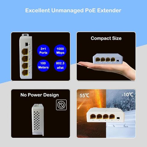 Gigabit Outdoor PoE Extender, IP67 Waterproof Direct Burial PoE Extender for IP Camera Plug and Play, 1 Channel PoE Repeater, PoE Amplifier, PoE Booster, Comply with IEEE 802.3at / 802.3af in Saudi Arabia