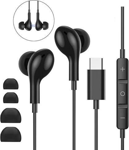QJF-ME564 Wired in-ear Noise-Cancelling USB C headphones with Type C and Microphone, high-definition Stereo Earbuds, Suitable for Samsung S23 FE S22/S21/S20/A53/A54. Also Suitable for iPhone15 Pro Max in Kuwait