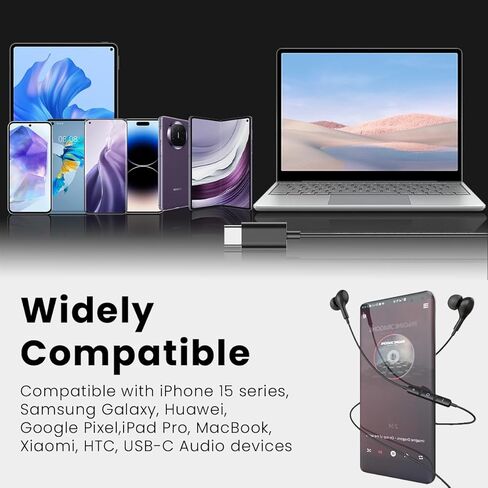 QJF-ME564 Wired in-ear Noise-Cancelling USB C headphones with Type C and Microphone, high-definition Stereo Earbuds, Suitable for Samsung S23 FE S22/S21/S20/A53/A54. Also Suitable for iPhone15 Pro Max in Kuwait