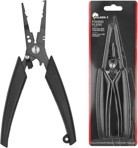 Golden J Teflon Fishing Pliers, Multi-Function Hook Remover-Long Nose Pliers, Braided Line Cutter Saltwater Resistant Fishing Gear, For Deep-Sea Fishing, Ice Fishing, Surf Fishing, Ideal for Anglers in Kuwait