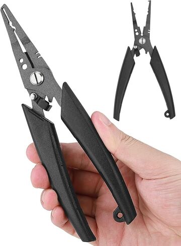 Golden J Teflon Fishing Pliers, Multi-Function Hook Remover-Long Nose Pliers, Braided Line Cutter Saltwater Resistant Fishing Gear, For Deep-Sea Fishing, Ice Fishing, Surf Fishing, Ideal for Anglers in Kuwait