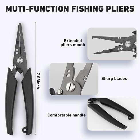 Golden J Teflon Fishing Pliers, Multi-Function Hook Remover-Long Nose Pliers, Braided Line Cutter Saltwater Resistant Fishing Gear, For Deep-Sea Fishing, Ice Fishing, Surf Fishing, Ideal for Anglers in Kuwait