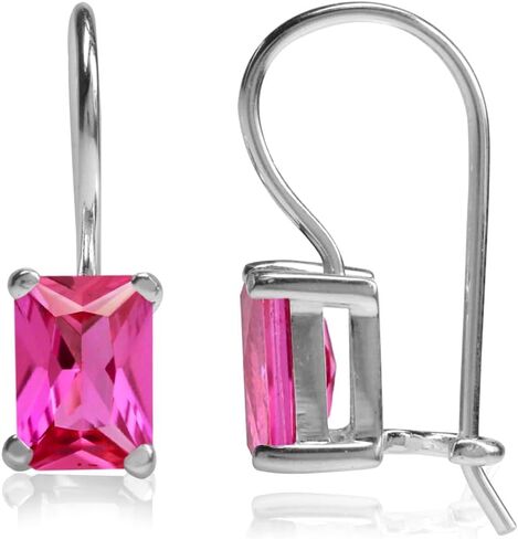 Silvershake 7X5mm Octagon Shape Birthstone Gemstone White Gold Plated or Yellow Gold Plated 925 Sterling Silver Hook Closure Earrings Jewelry for Women in Saudi Arabia