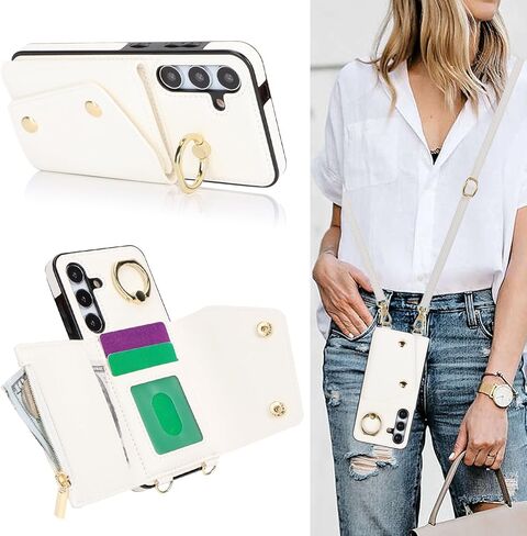 for Samsung Galaxy S24 FE (Not S24) Case for Women, Crossbody Wallet Case with Card Slot Lanyard Wrist Strap Shockproof Purse Kickstand Case for Samsung Galaxy S24 FE.Crossbody Black in Kuwait