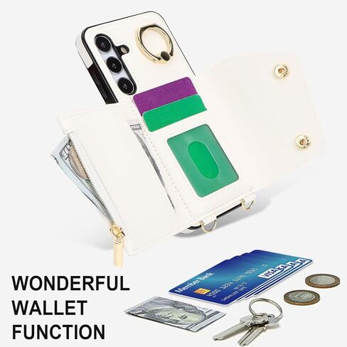 for Samsung Galaxy S24 FE (Not S24) Case for Women, Crossbody Wallet Case with Card Slot Lanyard Wrist Strap Shockproof Purse Kickstand Case for Samsung Galaxy S24 FE.Crossbody Black in Kuwait