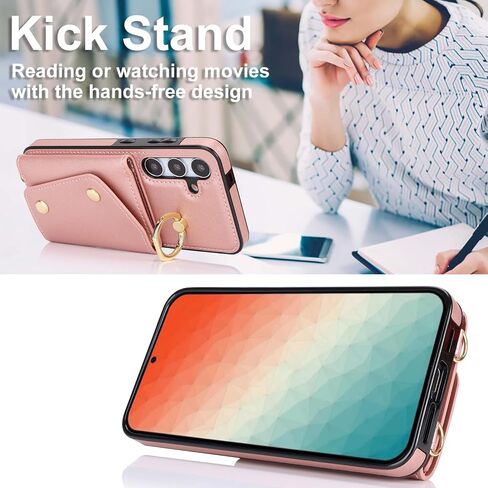 بالنسبة إلى Samsung Galaxy S24 Fe (وليس S24) للنساء ، فإن Crossbody Wallet Case with Card Slot Lanyard Lrist Strap Freshproof Parse Kickstand for Samsung Galaxy S24 Fe.Crossbody Black in Kuwait