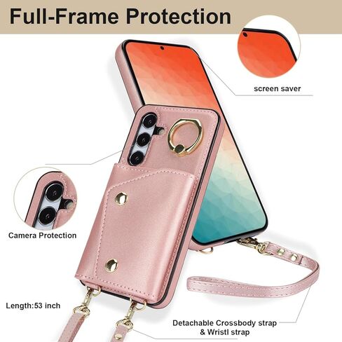 بالنسبة إلى Samsung Galaxy S24 Fe (وليس S24) للنساء ، فإن Crossbody Wallet Case with Card Slot Lanyard Lrist Strap Freshproof Parse Kickstand for Samsung Galaxy S24 Fe.Crossbody Black in Kuwait