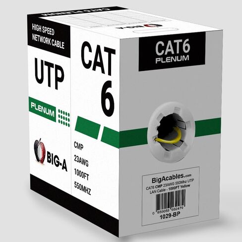 Big-A - Cat6 Plenum Cable 1000ft, Cat 6 Ethernet Cable (CMP) 10 Gigabit Solid Network Cable, 550MHz Cat 6 Ethernet Cord, Unshielded Twisted Pair (UTP) - Green in Kuwait