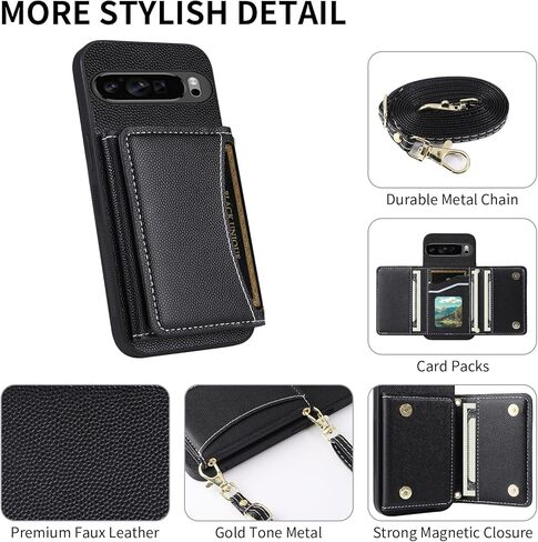 حالة الهاتف متوافقة مع Google Pixel 9 Pro XL Wallet مع حزام كتف Crossbod in Kuwait