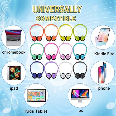 Kids Headphones Bulk 12 Pack for School Classroom Student,Wholeslae Wired Durable Earphones Class Set for Children Toddler Teens Boys Girls and Adult(FM101 Blue) in Kuwait