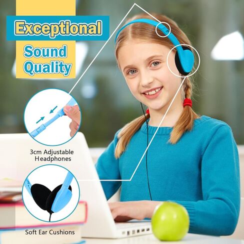 Kids Headphones Bulk 12 Pack for School Classroom Student,Wholeslae Wired Durable Earphones Class Set for Children Toddler Teens Boys Girls and Adult(FM101 Blue) in Kuwait