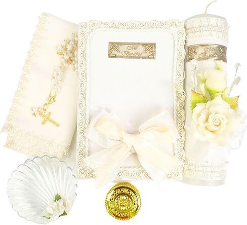 مجموعة شموع المعمودية 5 قطع للأولاد والبنات - Velas para bautizo - Vela de bautizo para niño - Vela para bautizo de niña - مجموعة شموع المعمودية الكاثوليكية للفتيات - مجموعة المعمودية قذيفة المعمودية الكتاب المقدس in Kuwait