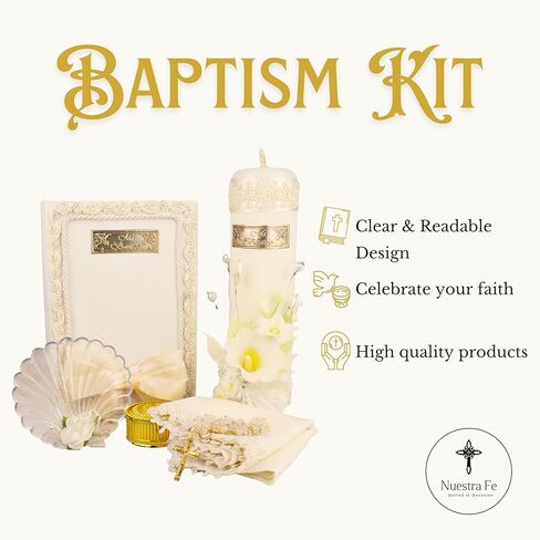 مجموعة شموع المعمودية 5 قطع للأولاد والبنات - Velas para bautizo - Vela de bautizo para niño - Vela para bautizo de niña - مجموعة شموع المعمودية الكاثوليكية للفتيات - مجموعة المعمودية قذيفة المعمودية الكتاب المقدس in Kuwait