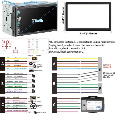 استريو مزدوج سيارة Din Din مع Carplay Apple اللاسلكي و Android Auto ، Bluetooth 5.3 تشغيل السيارة ، MirrorLink ، 7 "HD شاشة اللمس ، الكاميرا الاحتياط in Kuwait
