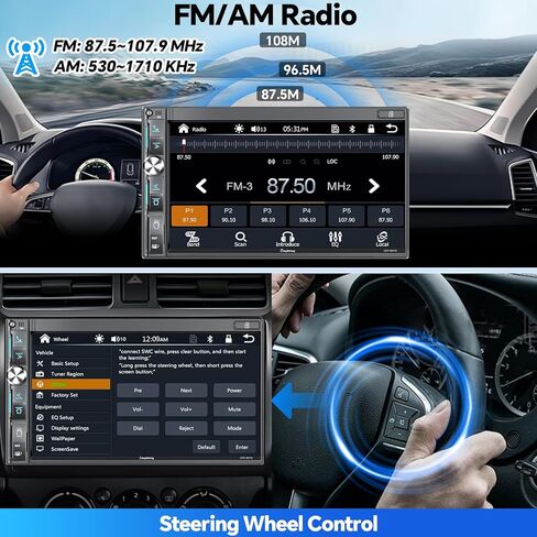 استريو مزدوج سيارة Din Din مع Carplay Apple اللاسلكي و Android Auto ، Bluetooth 5.3 تشغيل السيارة ، MirrorLink ، 7 "HD شاشة اللمس ، الكاميرا الاحتياط in Kuwait