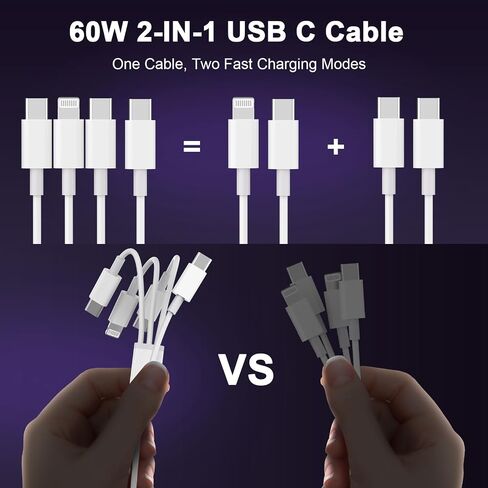 2 in 1 USB C to Dual USB C Charging Cable Compatbile for iPhone 16/16 Plus/16 Pro/16 Pro Max/15/15 Pro Max, 2Pack 60W USB C Multiple Charging with Double USB Type C Port Cord Fast Charging Cable 6FT in Kuwait