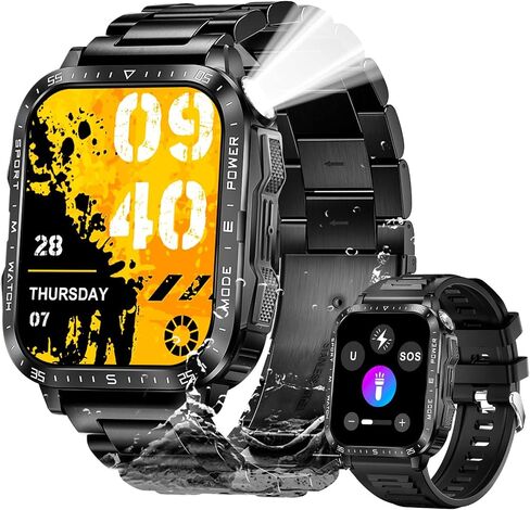 ساعة ذكية عسكرية للرجال الذين يعانون من مصباح LED Watch 2.0 '' Big Screen Smart -Watch 430mAh Big Battery Fitness Tracker مع شاشة نوم ضربات نبضات ، قم بإجراء مكالمات لـ iPhone Android (أسود) in Saudi Arabia