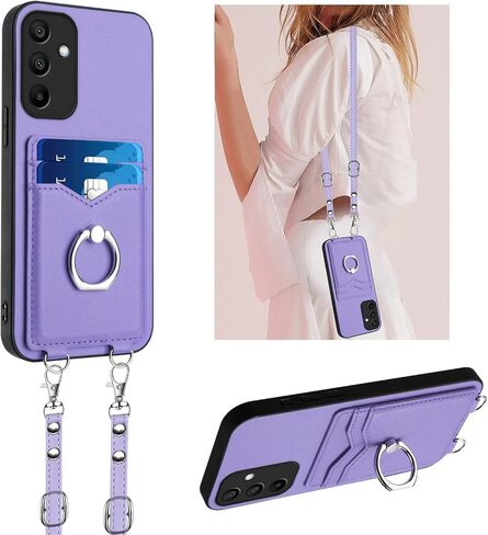 Crossbody Wallet Case for Galaxy A16 with Card Holder and Ring Stand Kickstand Wrist Strap Lanyard Handbag Purse Phone Case Cover for Samsung Galaxy A16. Black YKB in Kuwait