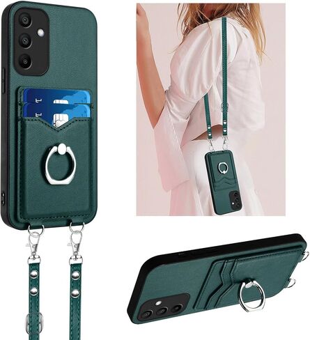 Crossbody Wallet Case for Galaxy A16 with Card Holder and Ring Stand Kickstand Wrist Strap Lanyard Handbag Purse Phone Case Cover for Samsung Galaxy A16. Black YKB in Kuwait