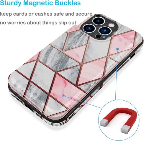 Tekcoo Wallet Case متوافق مع iPhone 14 | 2022 | 6.1 بوصة الحد الأدنى من الفاخرة بو بوري معرف بطاقة الائتمان النقد فتحات بطاقة الائتمان الإغلاق المغناطيسي كيكستاند فوليو فليب غطاء واقية نحيف - الذهب الوردي in Kuwait