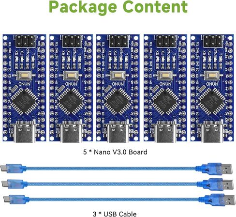 2pcs nano v3.0 board Atmega328p MCU CH340G Chip Microcontroller Type-C مع كابل USB + Nano V3.0 لوحة التوسع Nano IO Shield V1.O محول الطرفية متوافق مع Arduino IDE in Kuwait