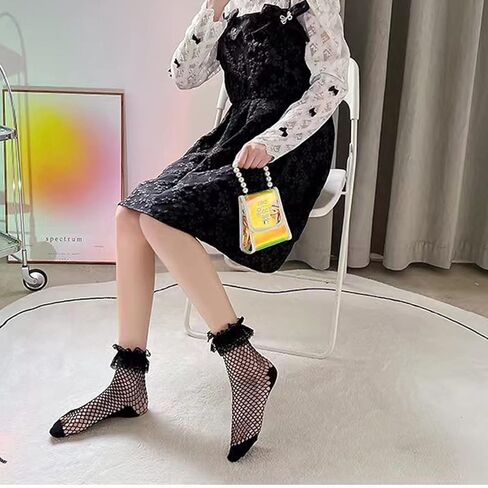 Womens Fishnet Socks Short Ankle Sock High Mesh Fishnet Hosiery 5 Pack/10 Pack in Saudi Arabia