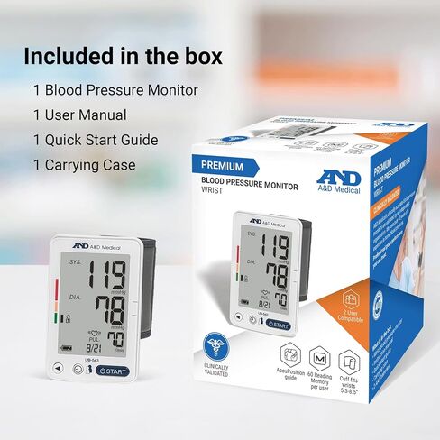 A&D Medical Essential One Button Wrist Blood Pressure Monitor (5.3-8.5"/13.5-21.5 cm Range Cuff) One Click Operation with Easy to Read Digital LCD Screen, Portable Home BP Monitor in Saudi Arabia