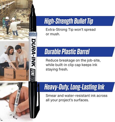 Markal 96023 Dura-Ink 15 Permanent Ink Marker with Fine Bullet Tip, Black (Pack of 12) in Saudi Arabia