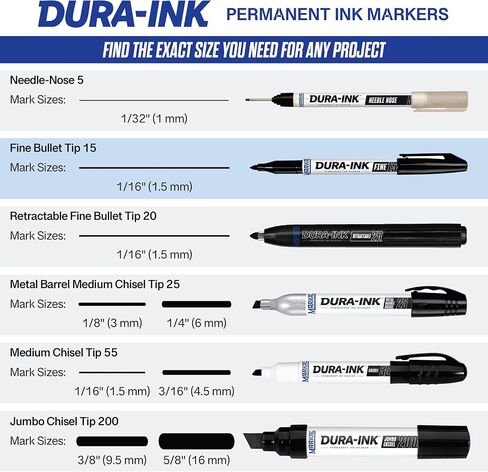 Markal 96023 Dura-Ink 15 Permanent Ink Marker with Fine Bullet Tip, Black (Pack of 12) in Saudi Arabia