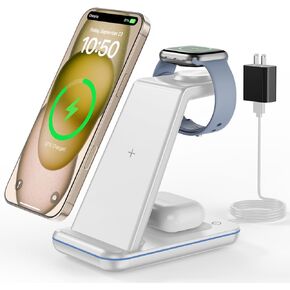 3 في محطة شحن لاسلكية واحدة ، تقف الشاحن اللاسلكي لأجهزة Apple متعددة ، شاحن لاسلكي لـ iPhone 16 15 14-11 Pro Max XS XR 8 ، Apple Watch 9 8 7 6 SE 5 4 3 2 ، Air Pods 3/2/Pro