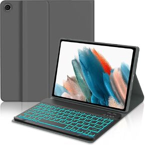 علامات Galaxy Tab A8 مع لوحة المفاتيح 10.5 بوصة 2022 ، لوحة مفاتيح Bluetooth اللاسلكية القابلة للفصل المغناطيسية ، ذكية 7 ألوان الإضاءة الخلفية ، غطاء حامل خفيف الوزن نحيف لعلامة التبويب A8 (الطراز: SM-X200/X205/x207) الأرجواني