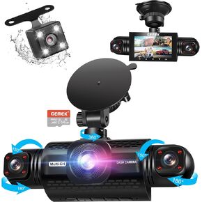 360 ° عرض 4 قناة داش كاميرا الأمامية والخلفية داخل اليسار يمينًا ، كاميرا Gemek Dash للسيارات FHD 1080p مجانية 64 جيجابايت من بطاقة TF ، وكاميرا اندفاعة متعددة للسيارات ، والرؤية الليلية ، ووضع وقوف السيارات على مدار 24 ساعة
